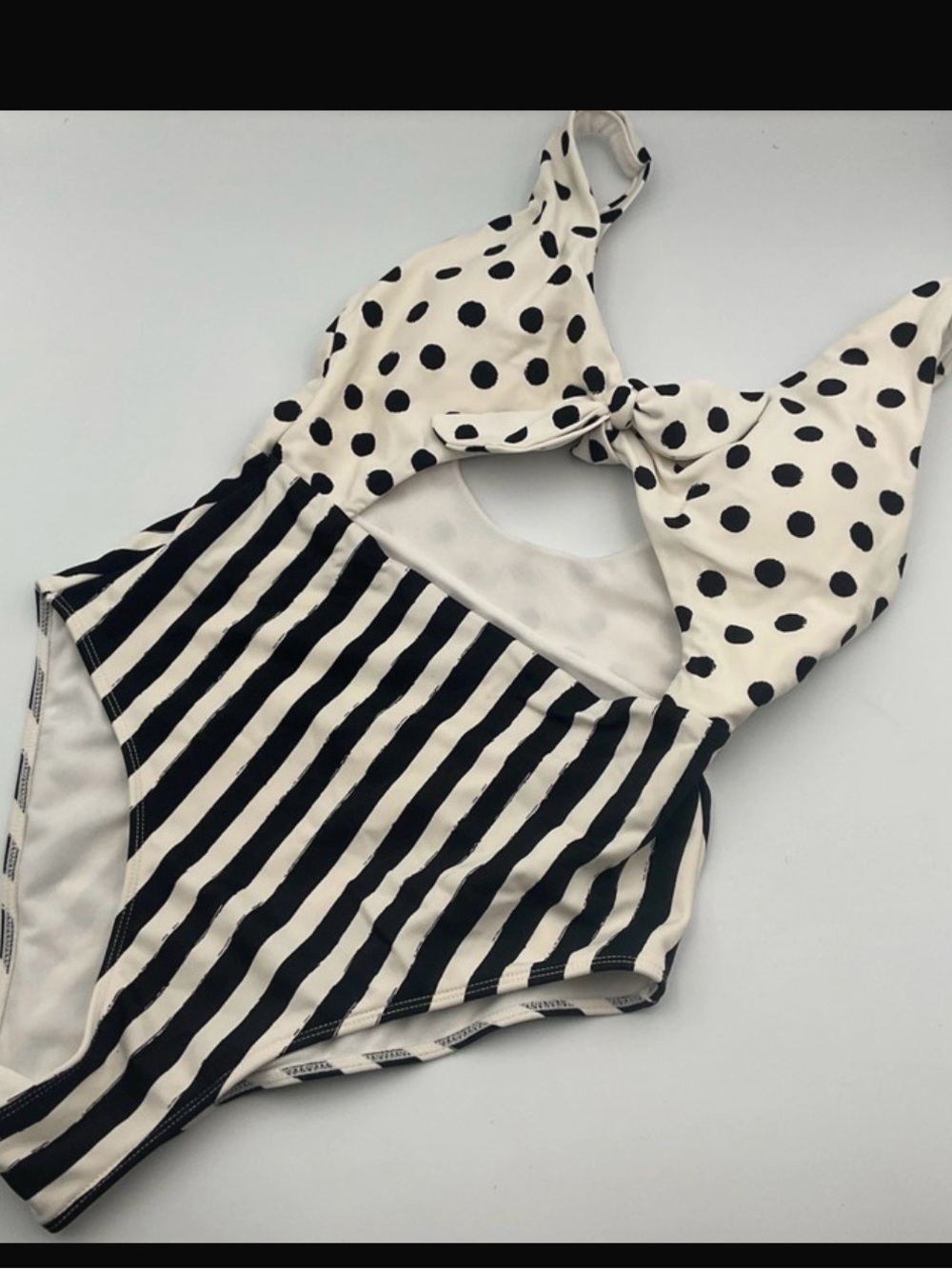 No Boundaries Black and White Polka Dot & Striped One-Piece Swimsuit